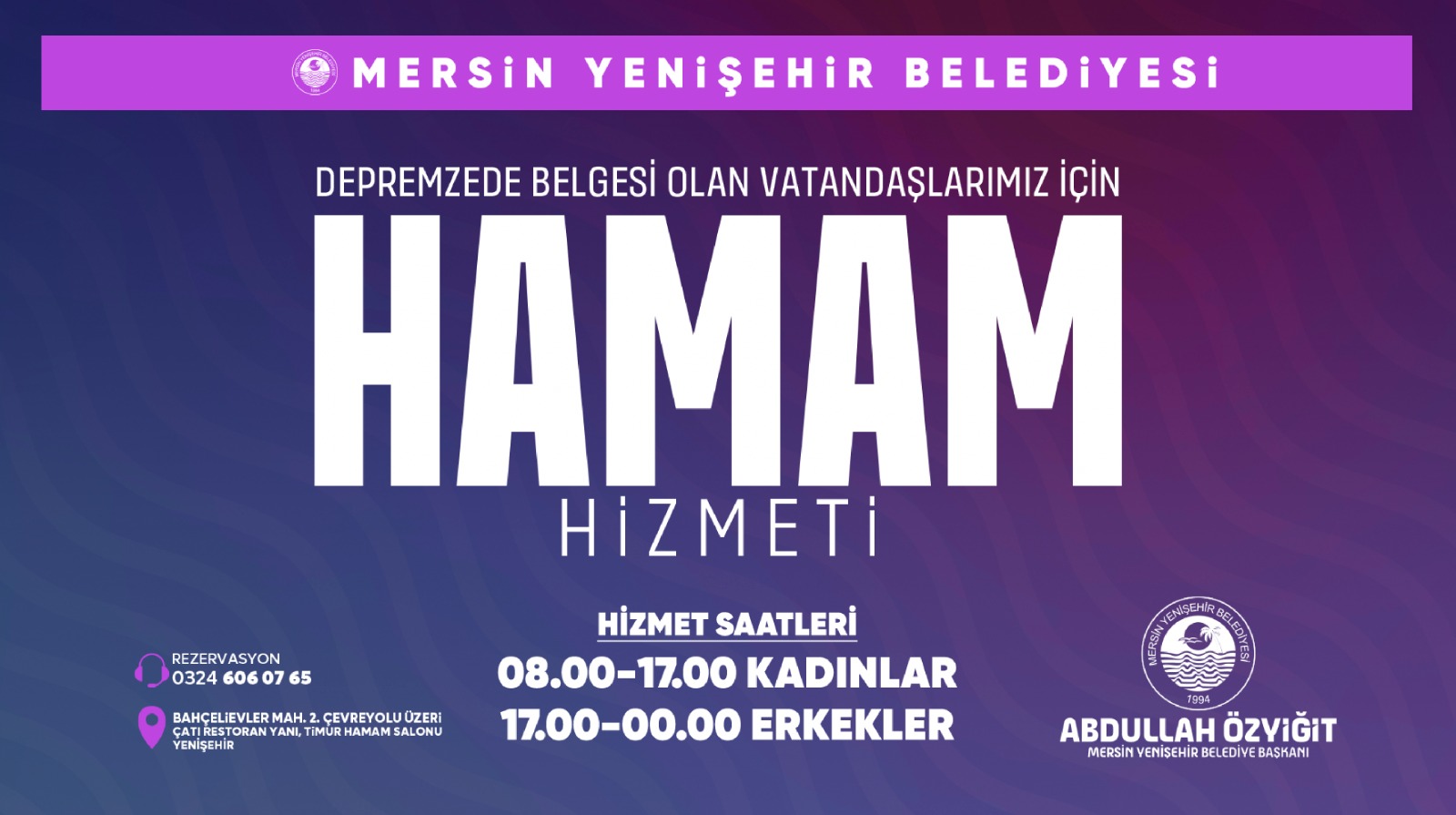 Yenişehir Belediyesinden depremzedeler için hamam hizmeti: