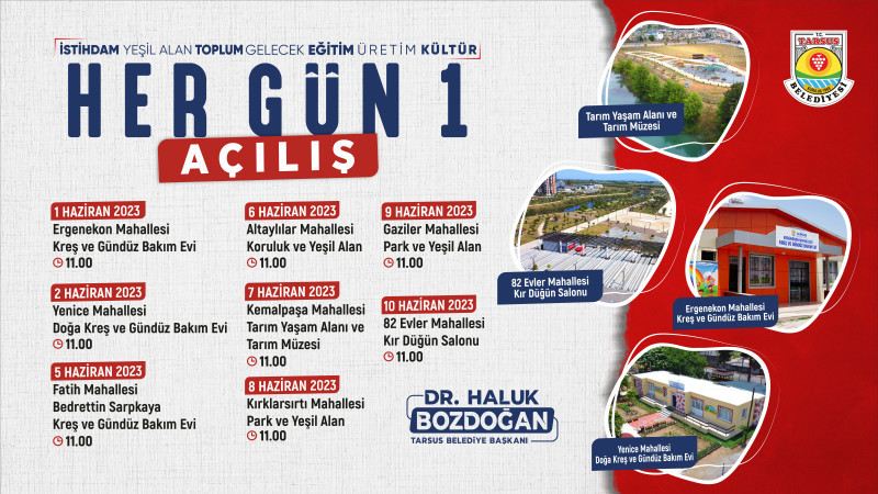 TARSUS BELEDİYESİ’NDEN “HER GÜN 1 AÇILIŞ” Tarsus Belediyesi insan ve hizmet odaklı çalışmalarına devam ediyor.